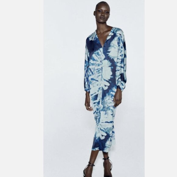 Zara Dresses & Skirts - NWT Zara Blue Kaftan Style Dress Size Medium